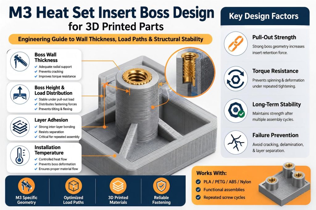 M3 Heat Set Insert Boss Design for 3D Printed Parts